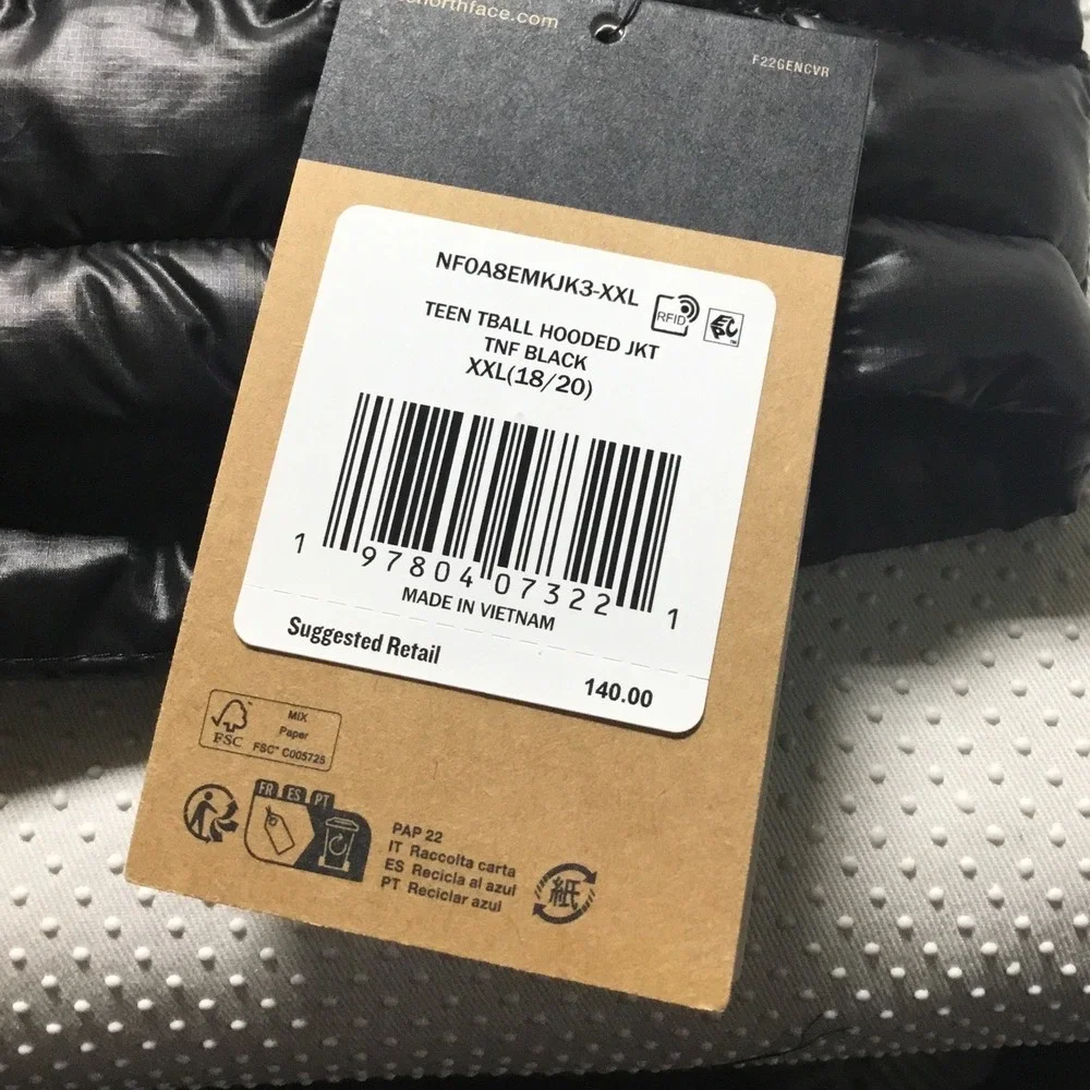 The North Face Teen T Ball Hooded Jacket TNF Black Size XXL 18-20‎ NFOA8EMKJK3